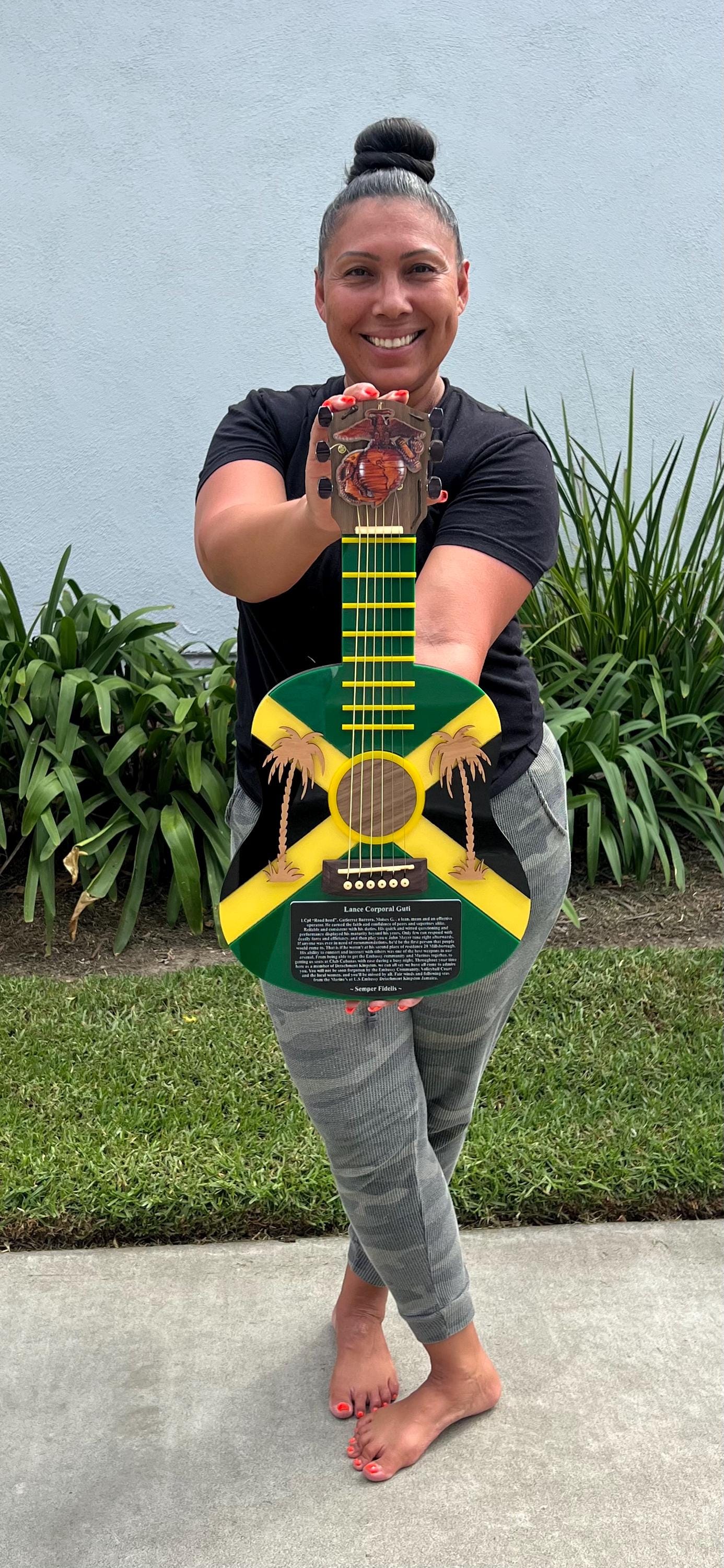 Custom Marine Corps Guitar Plaque: Handmade USMC Retirement Gift