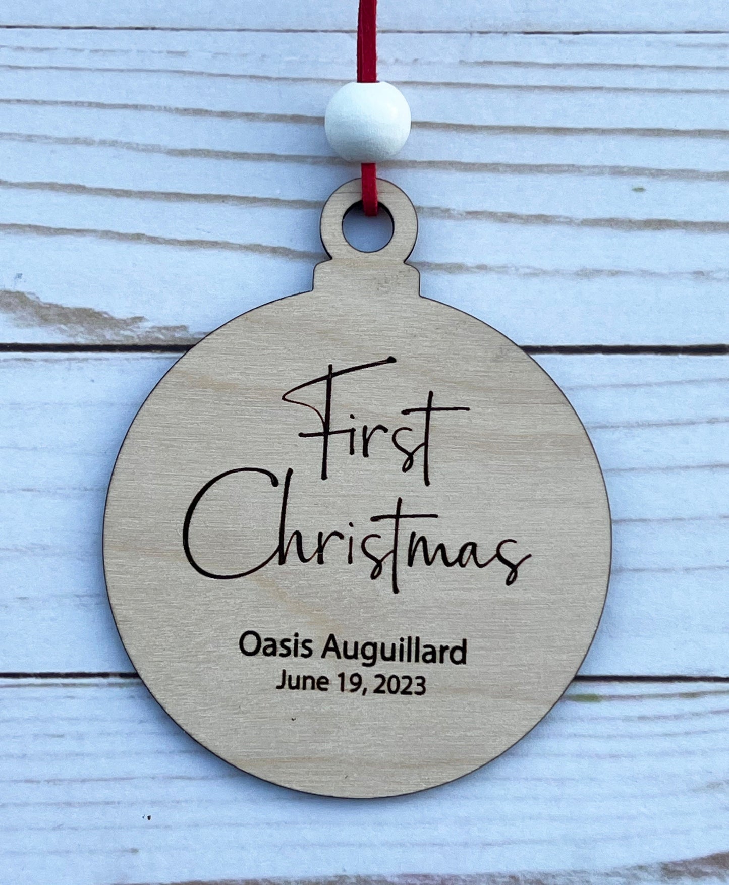 Personalized Baby's First Christmas Ornament: Laser Engraved Birch Wood