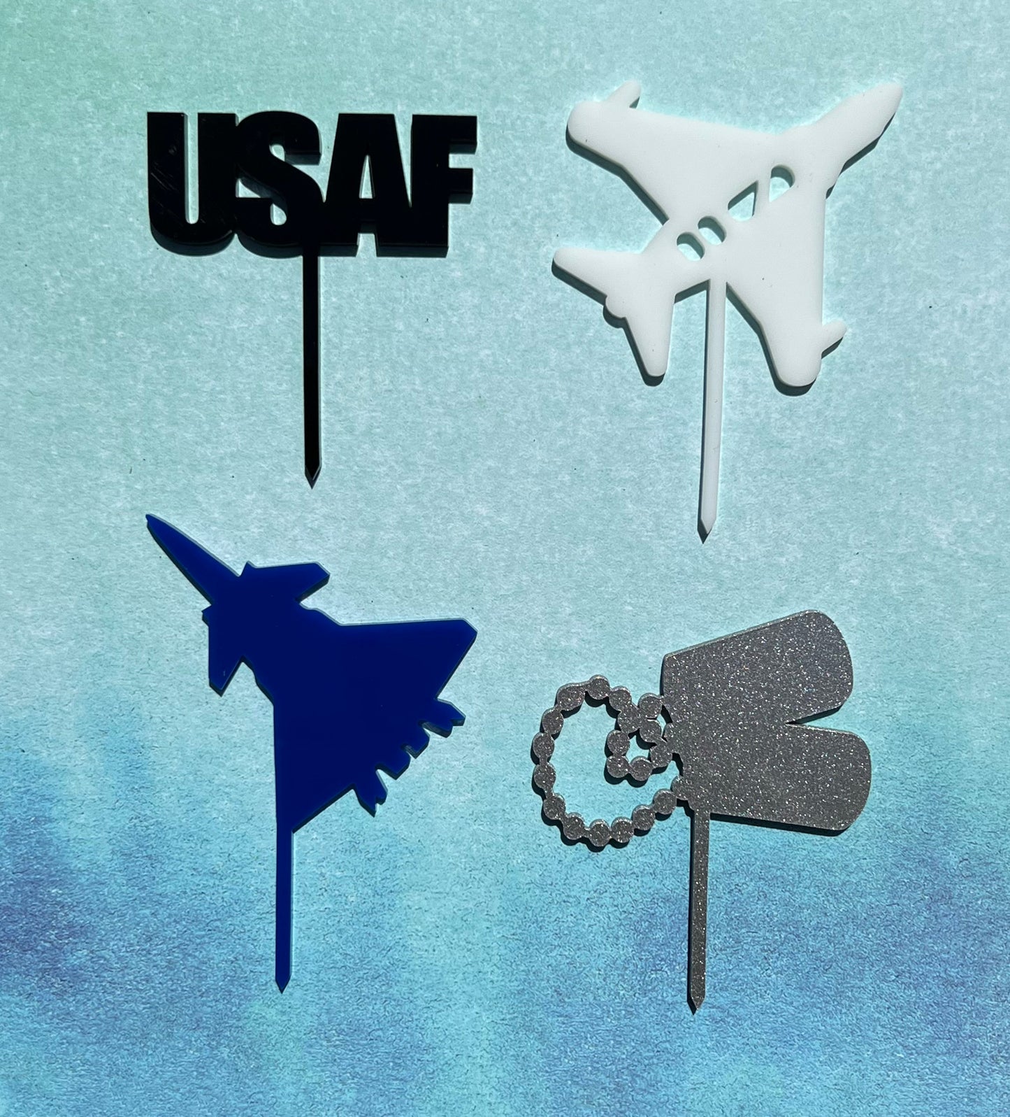 Air Force Cupcake Toppers: Acrylic USAF Party Decorations