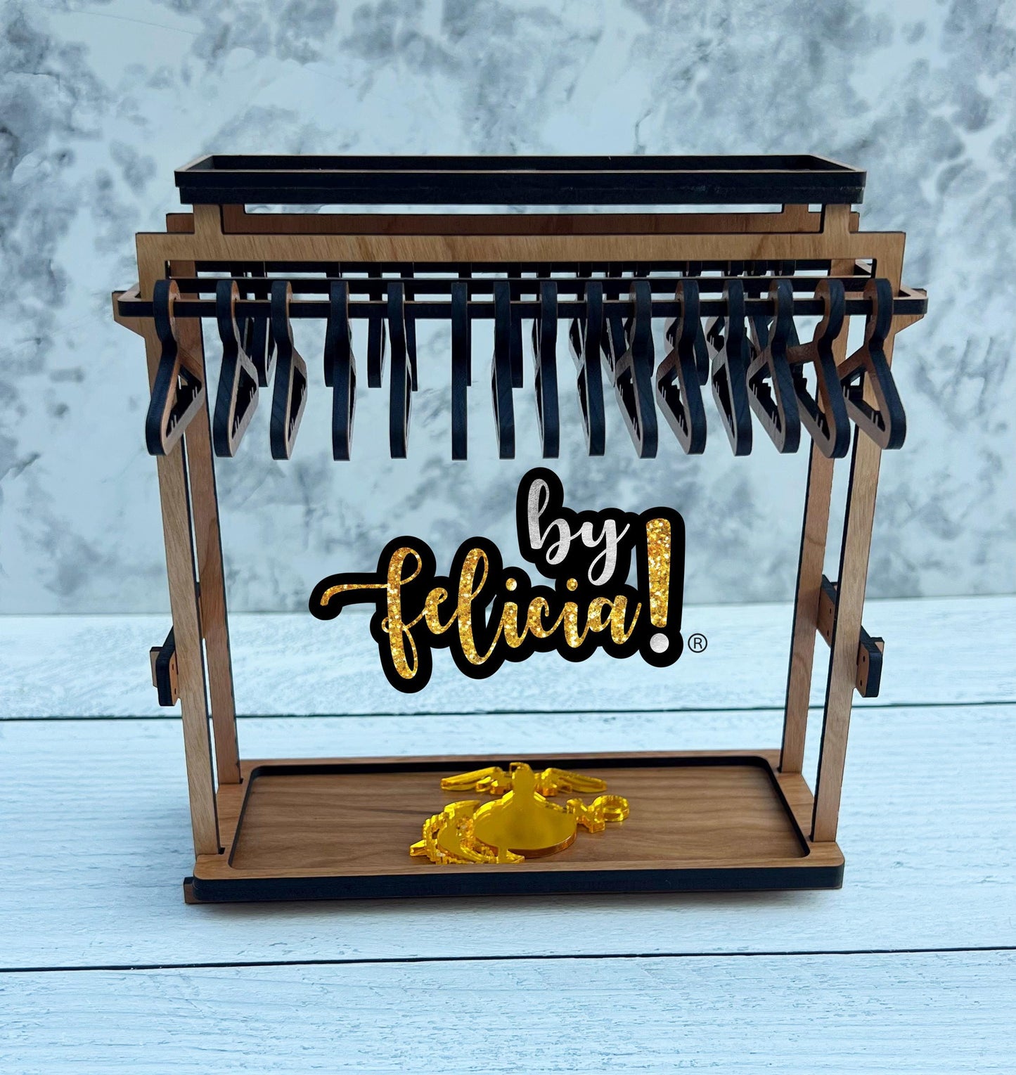 Personalized Marine Earring Coat Hanger Rack: Red Oak or Acrylic