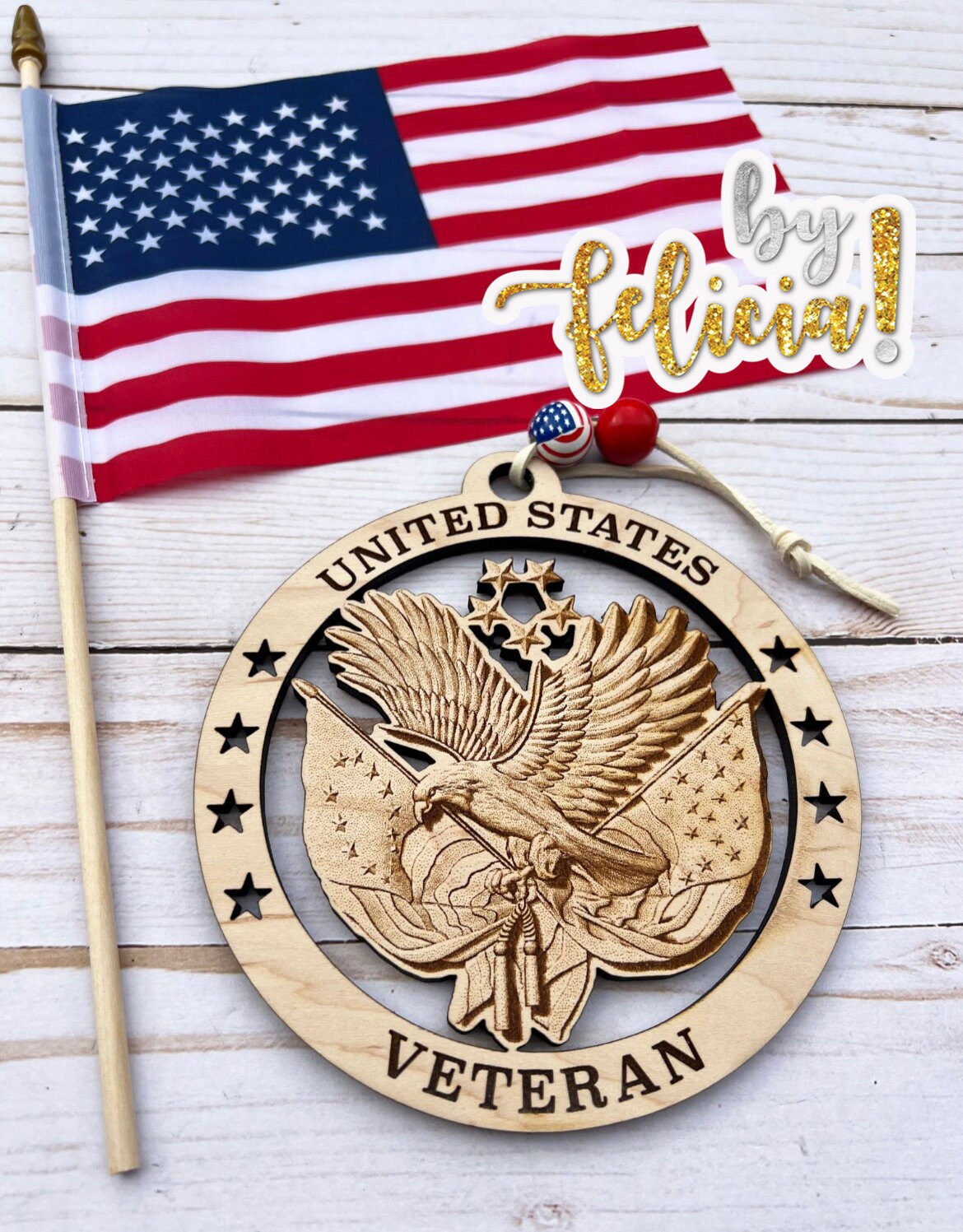 Laser Engraved United States Veteran Ornament: Patriotic Christmas Decor