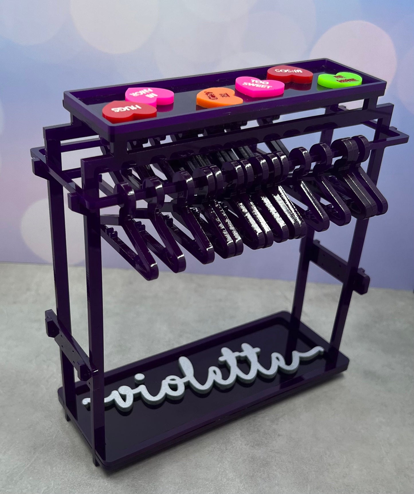 Personalized Earring Coat Hanger Rack: Red Oak or Acrylic, 30 Hangers