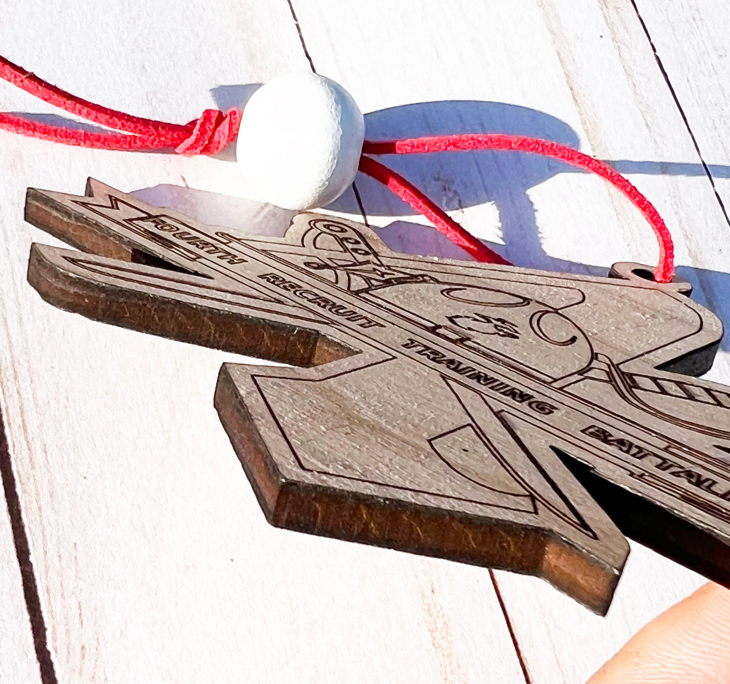 4th Battalion USMC Ornament: Laser Engraved Red Oak Wood