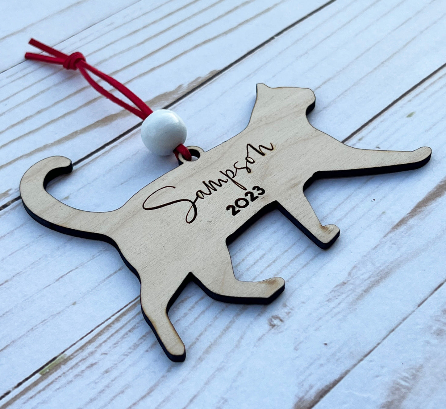 Personalized Cat Ornament: Laser Engraved Birch Wood, Pet Memorial Gift