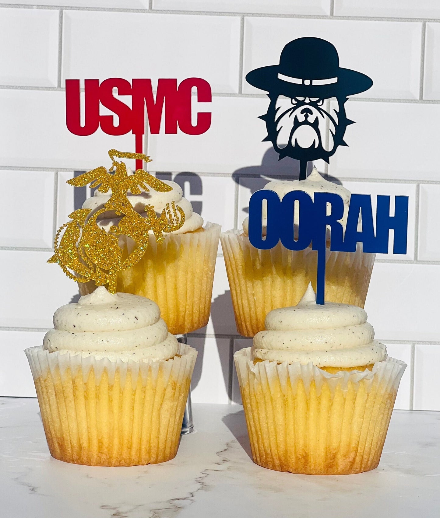 USMC Cupcake Toppers: Acrylic Marine Corps Party Decor