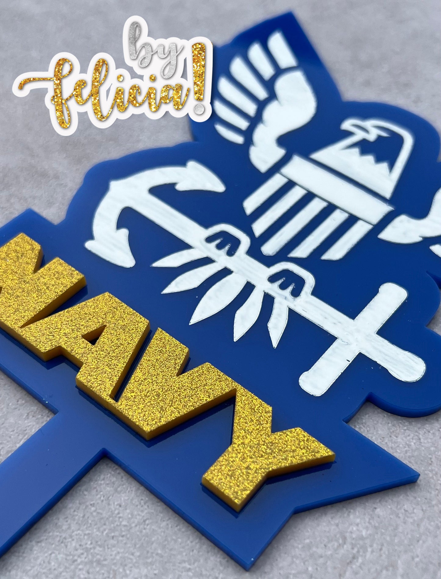 Navy Acrylic Cake Topper: USN Party Decoration (6" wide)