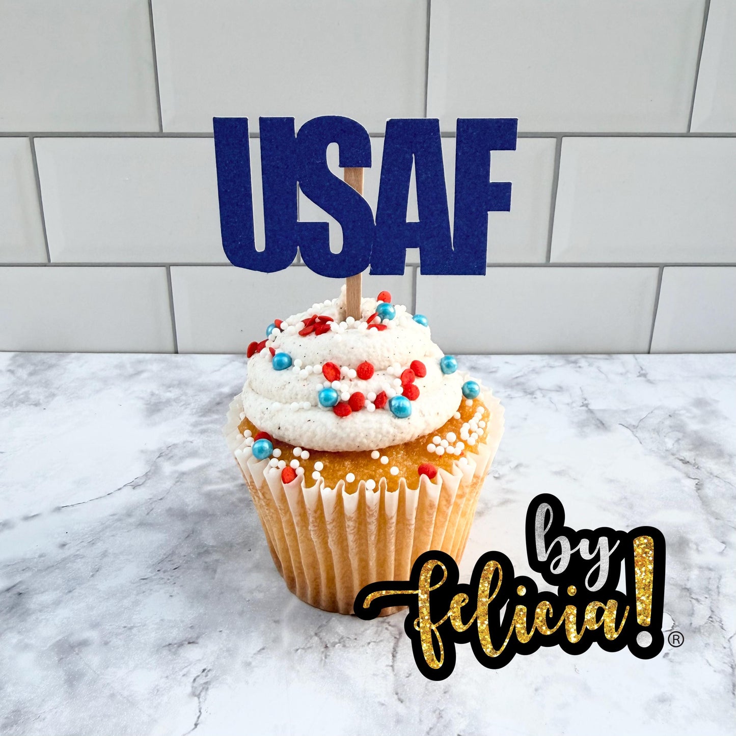 Air Force Cupcake Toppers: Glitter Planes Graduation Party Decorations